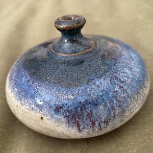Handcrafted Blue Ceramic Bud Vase signed PW